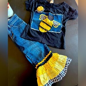 Girls custom boutique bumble bee set, size small (6/7)